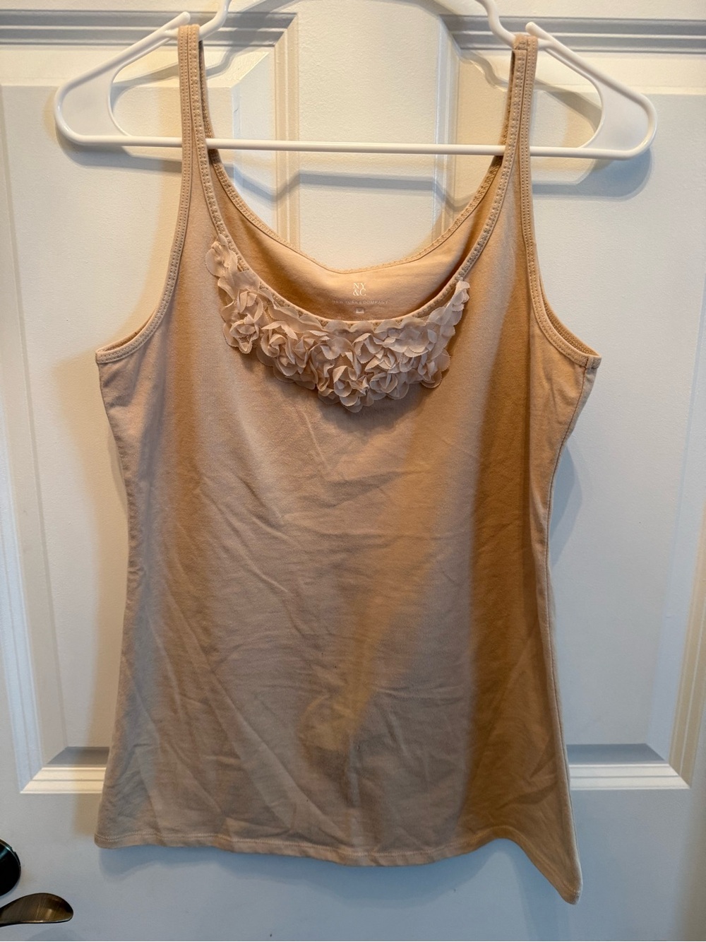New York & Company Beige Ruffle Scoop Tank